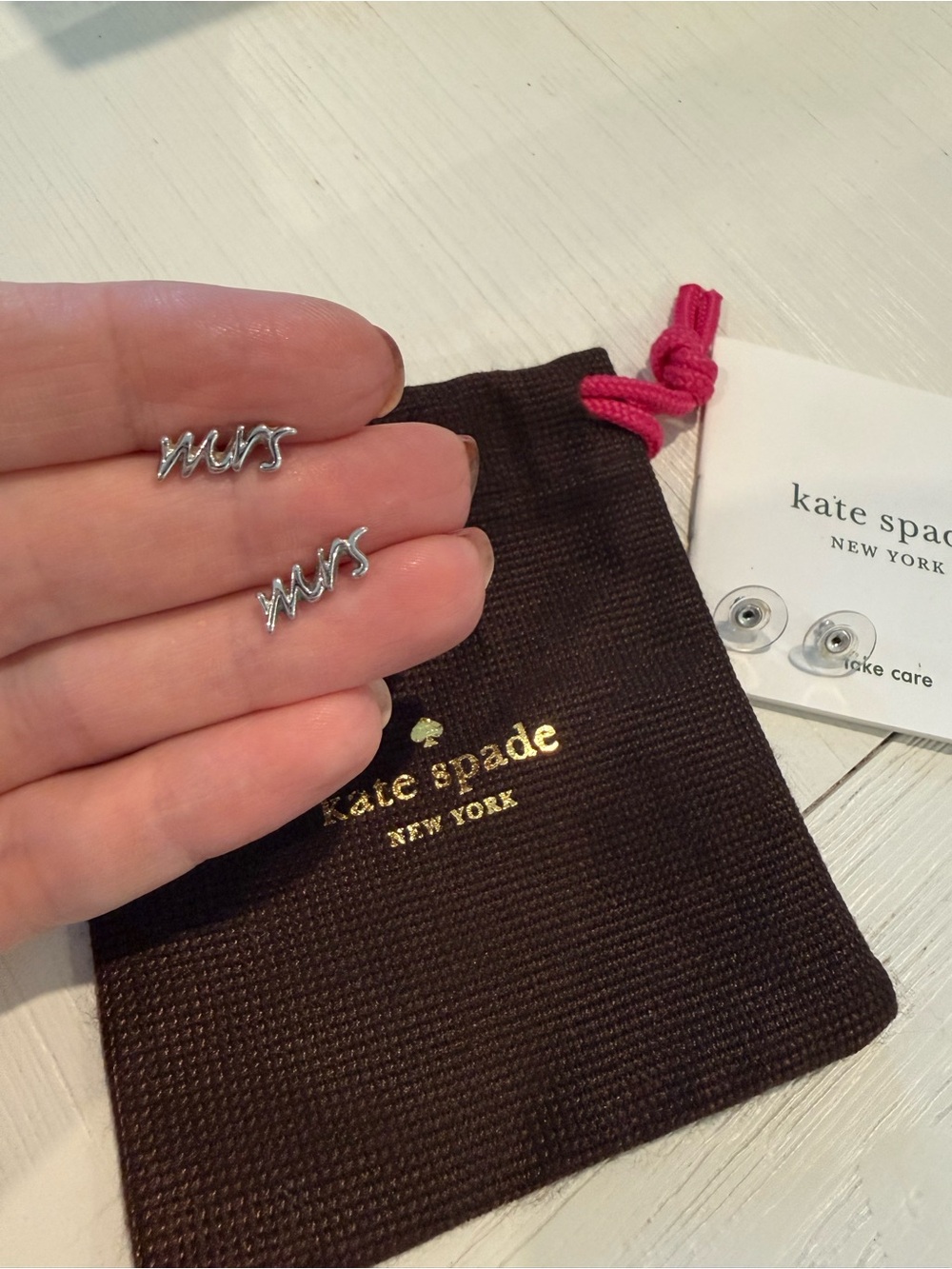 kate spade silver-tone "mrs" script stud earrings